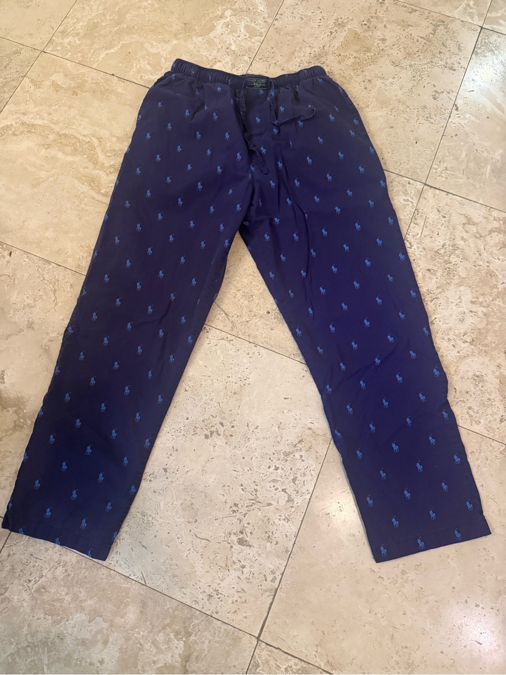 POLO RALPH LAUREN Pants Mens M Purple Pajama Blue Pony All Over Print  Cotton